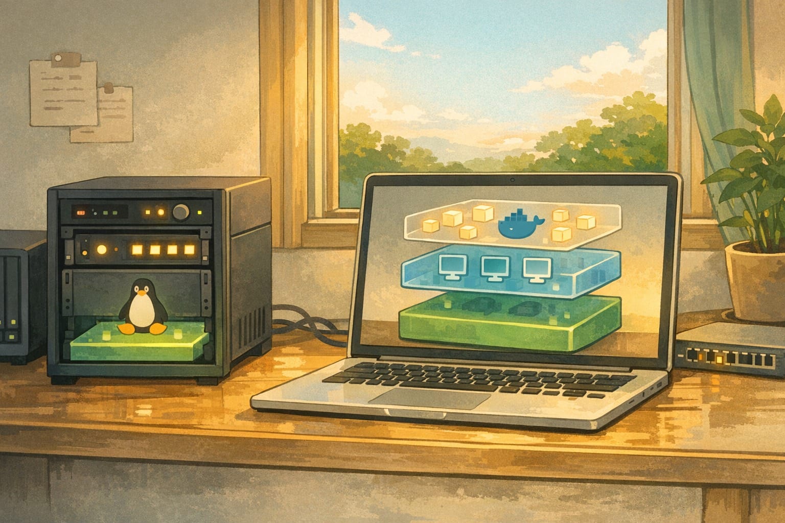 ภาพประกอบ: ชั้น software ของ homelab ตั้งแต่ Linux server OS hypervisor VM container และ storage