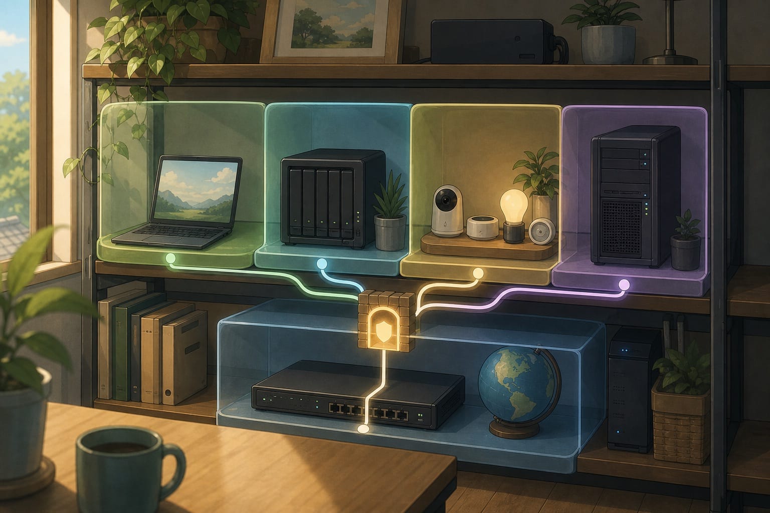 ภาพประกอบ: homelab ที่แยกอุปกรณ์เป็น trust zone เช่น laptop, NAS, IoT และ test server