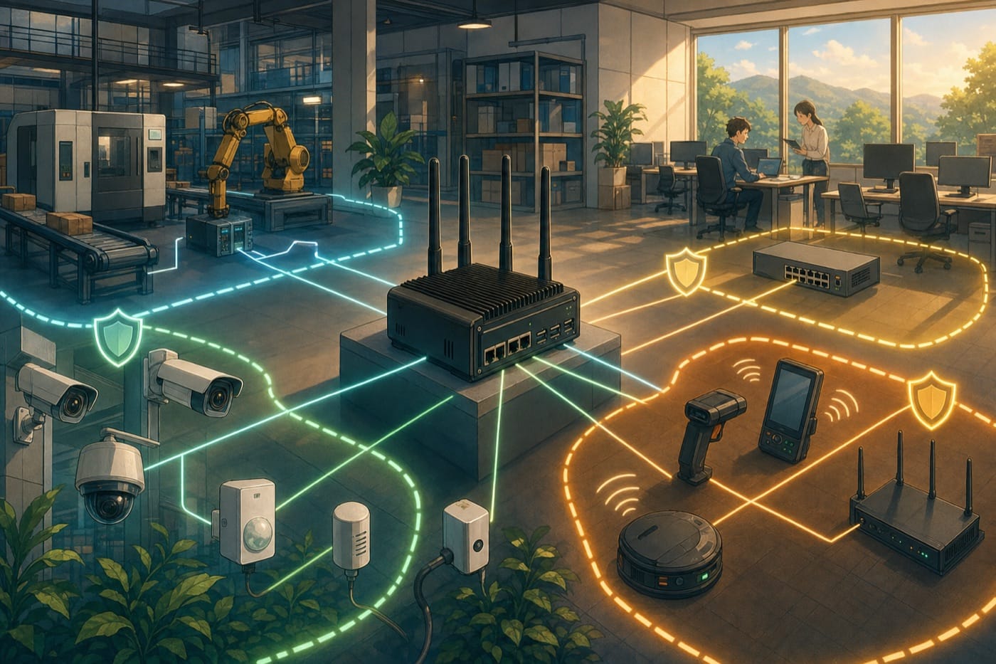 ภาพประกอบ: Edge gateway เชื่อมอุปกรณ์ผ่าน 5G พร้อมจุดแบ่ง network และ security checkpoint