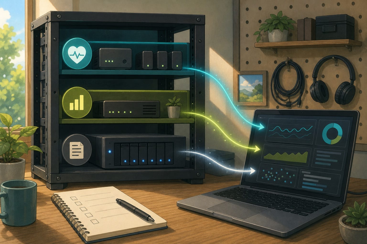 ภาพประกอบ: stack แบบเบา ๆ สำหรับ service health, metrics และ centralised logs
