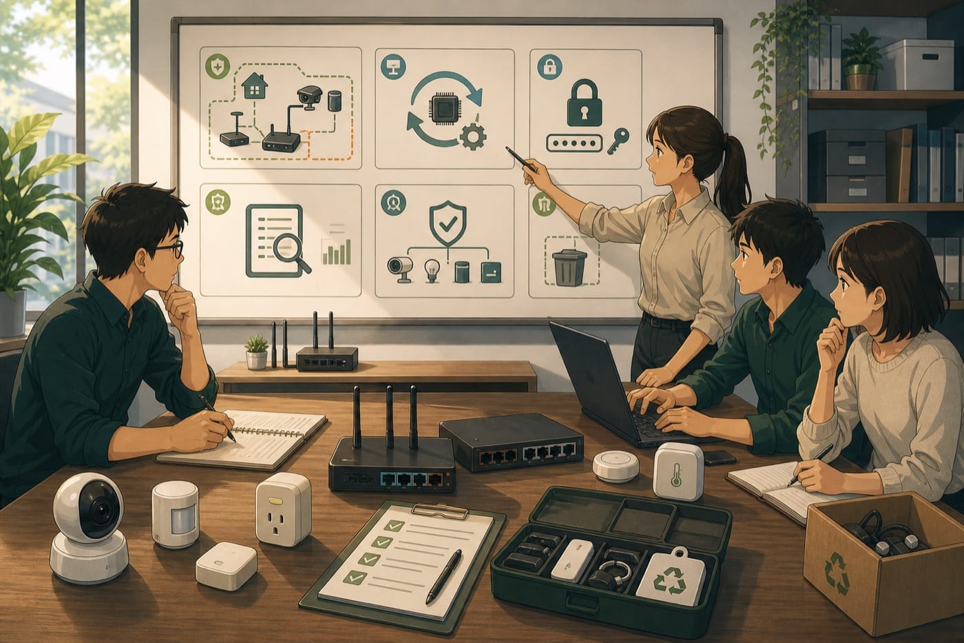 ภาพประกอบ: ทีมกำลังใช้ checklist สำหรับตั้งค่า IoT อย่างปลอดภัย เช่น segment, update, credential, log และ vendor lifecycle