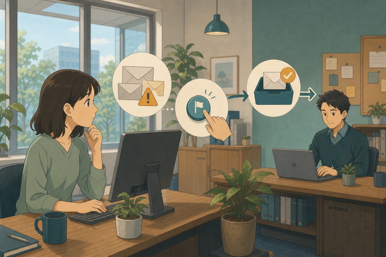 ภาพประกอบ: พนักงานกำลัง report ข้อความน่าสงสัยผ่าน workflow ที่เข้าใจง่าย