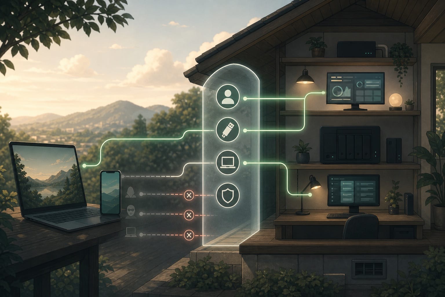 ภาพประกอบ: policy gate ที่ตรวจ identity, MFA, device posture และ least privilege ก่อนเข้า service ภายใน