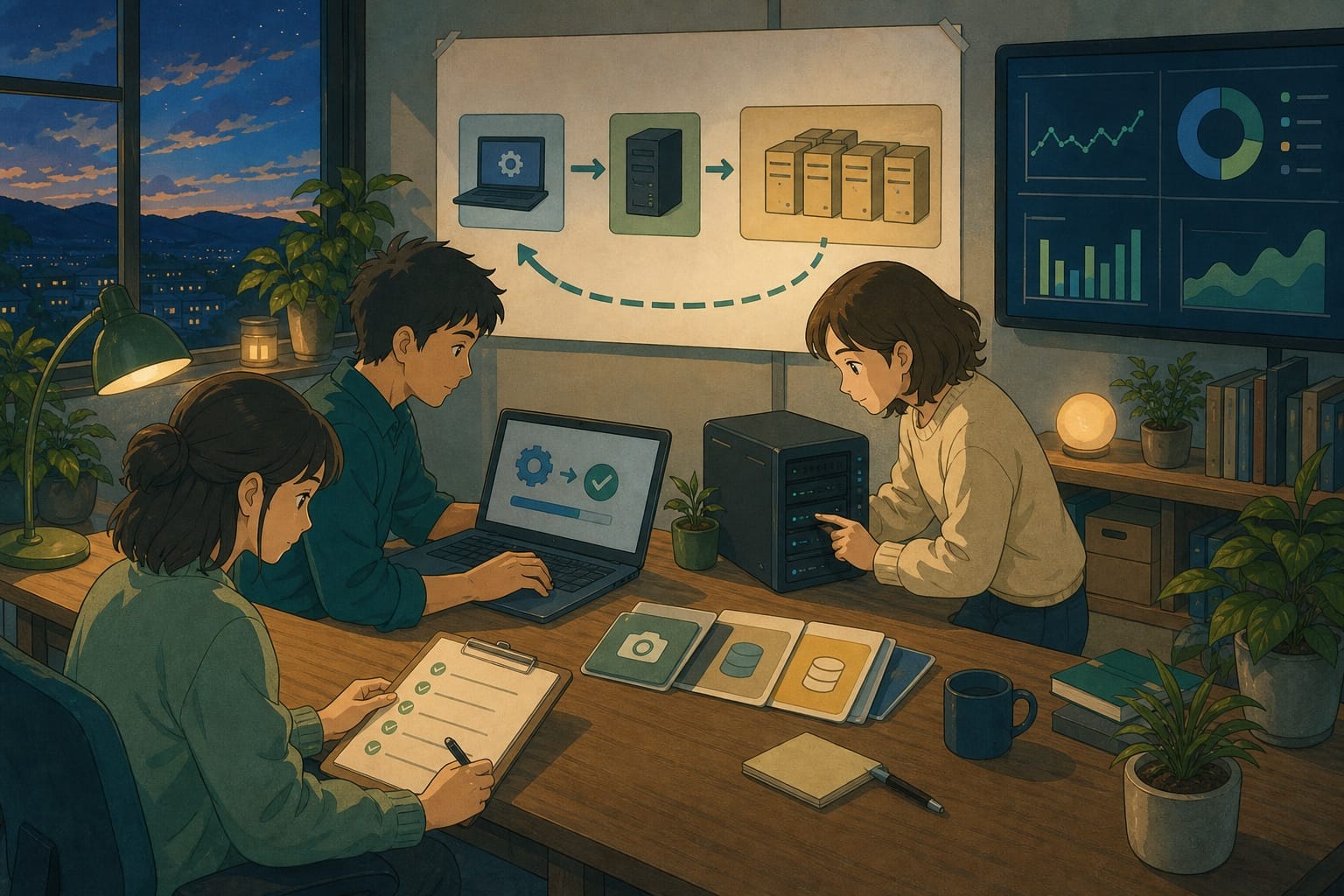 ภาพประกอบ: ทีมทดสอบ patch ใน maintenance window พร้อม backup, rollback และ monitoring