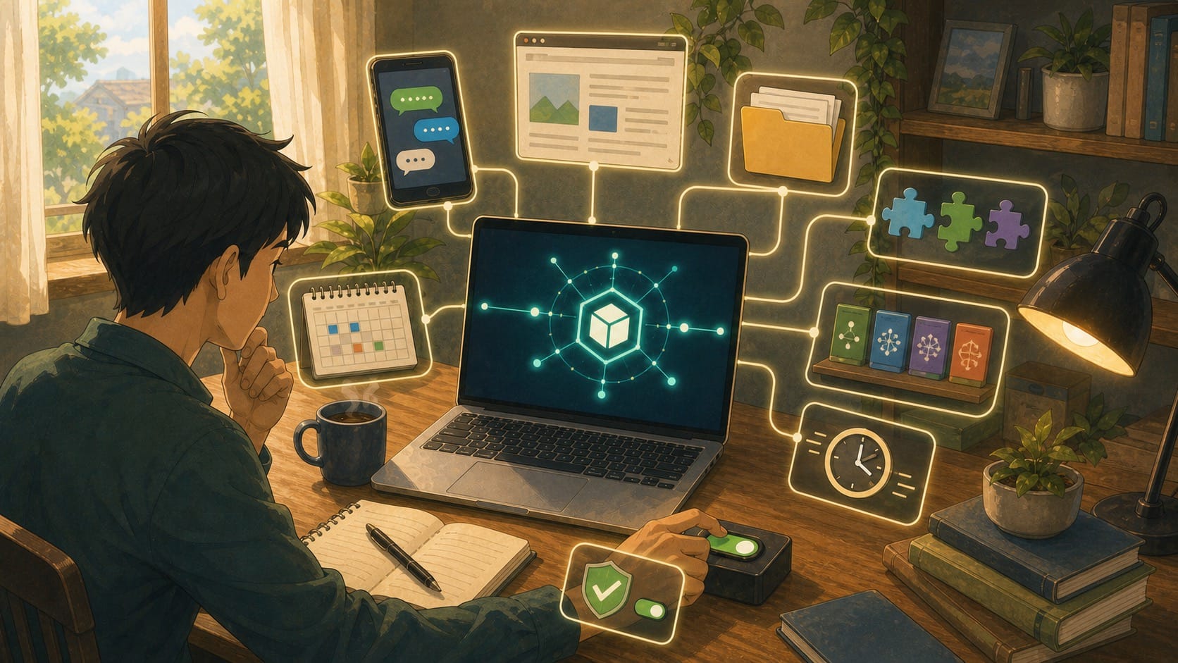 ภาพประกอบ OpenClaw เป็น AI gateway ที่เชื่อม chat app เครื่องมือ ไฟล์ browser calendar และ automation โดยมีมนุษย์ควบคุมการอนุมัติ