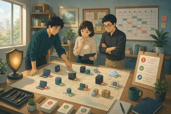 ภาพประกอบทีมเล็กกำลังจัดลำดับความสำคัญของ asset และช่องโหว่ก่อนวางรอบ patch