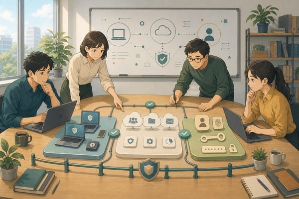 ภาพประกอบทีมเล็กกำลังสร้าง security baseline สำหรับ endpoint, SaaS และ account