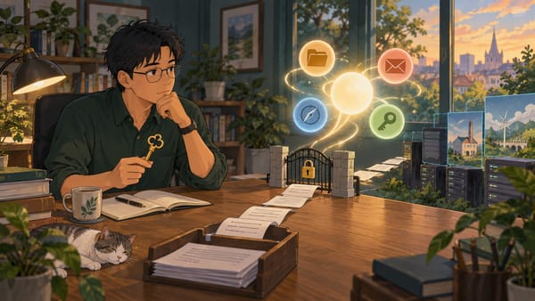 ผู้ใช้ตรวจขอบเขตของ AI agent ที่มีเครื่องมือและข้อมูลเชื่อมต่ออยู่ โดยมีจุดอนุมัติและบันทึกการทำงานอยู่ข้างกัน